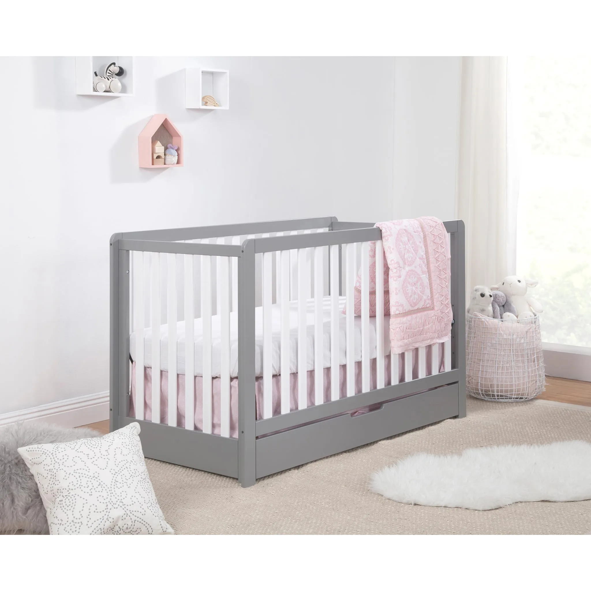 DaVinci Couchette Convertible 4-en-1 Colby avec Tiroir Gigogne - Gris  Blanc