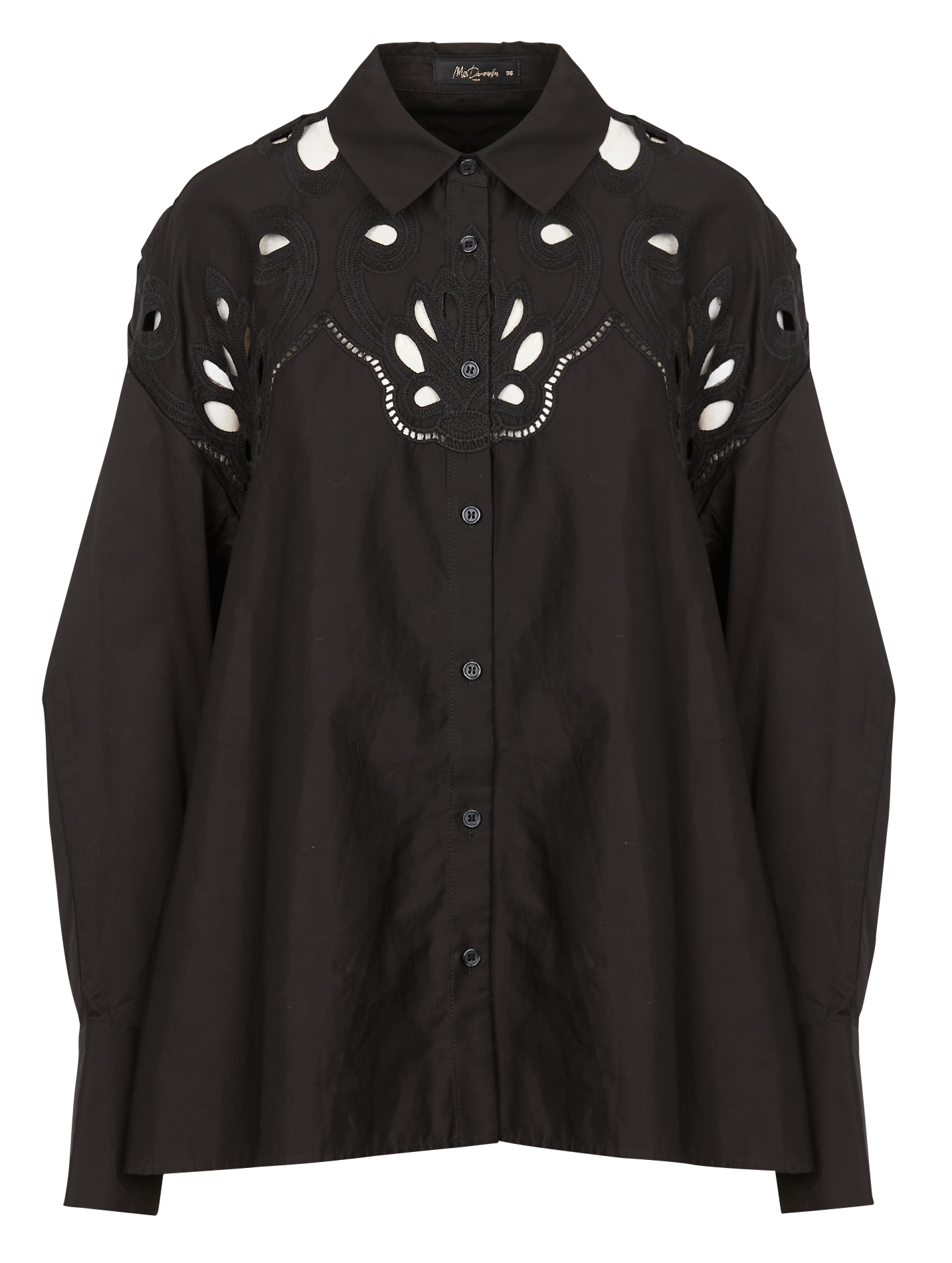 ROOTS - Blouse col classique ajourée en coton mélangé | Noir