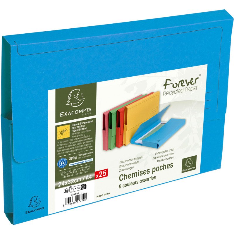 Chemise pochette Forever à soufflet carte Exacompta 24 x 32 cm couleurs assorties - Paquet de 25