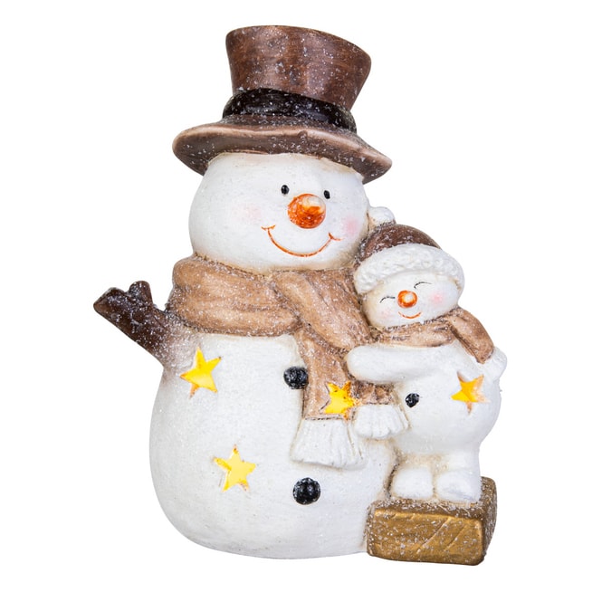 Schneemann mit Kind - mit LED - ca. 16 x 9,5 x 21 cm - 1 Stück