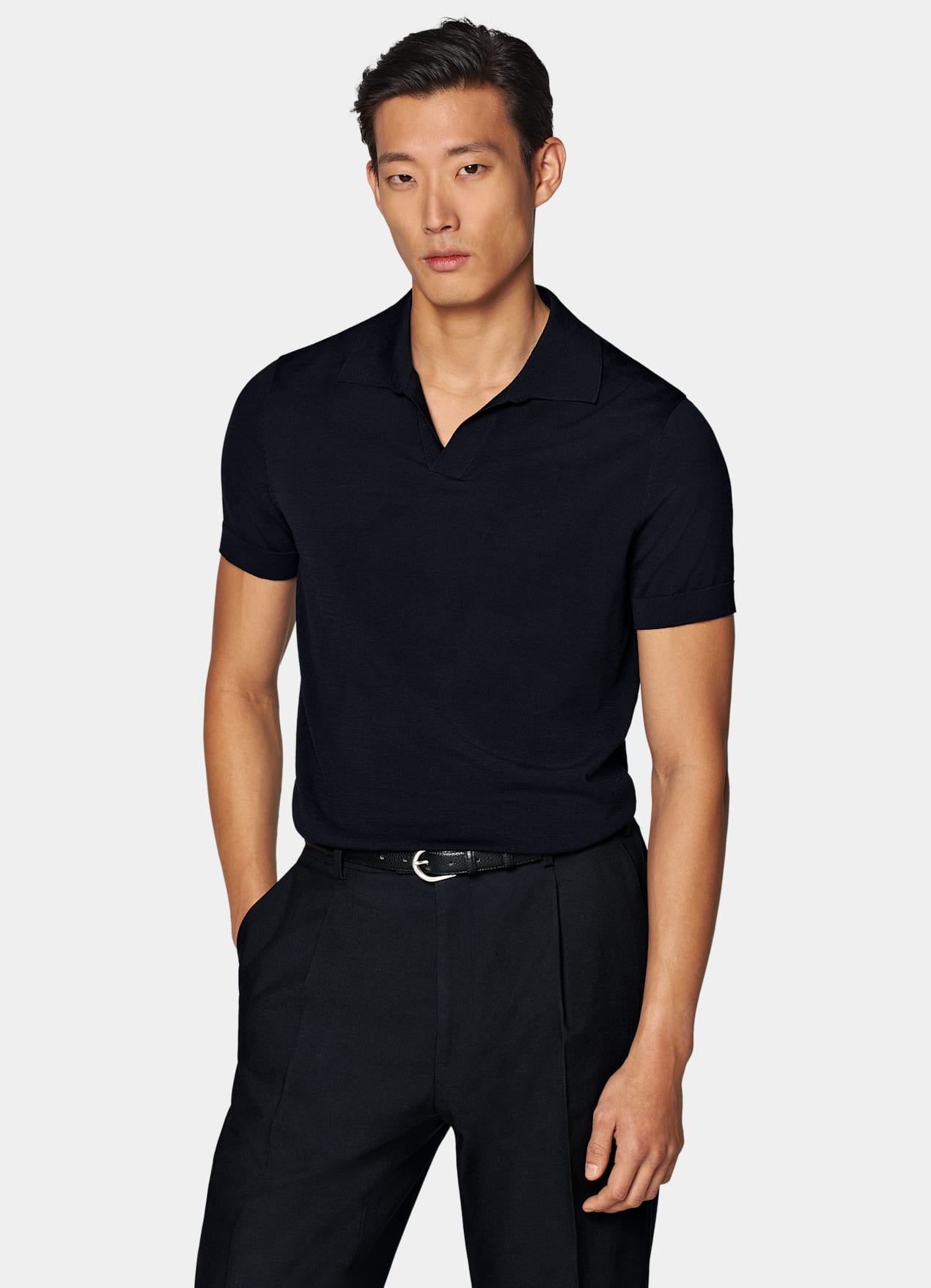 Polo sans boutons bleu marine