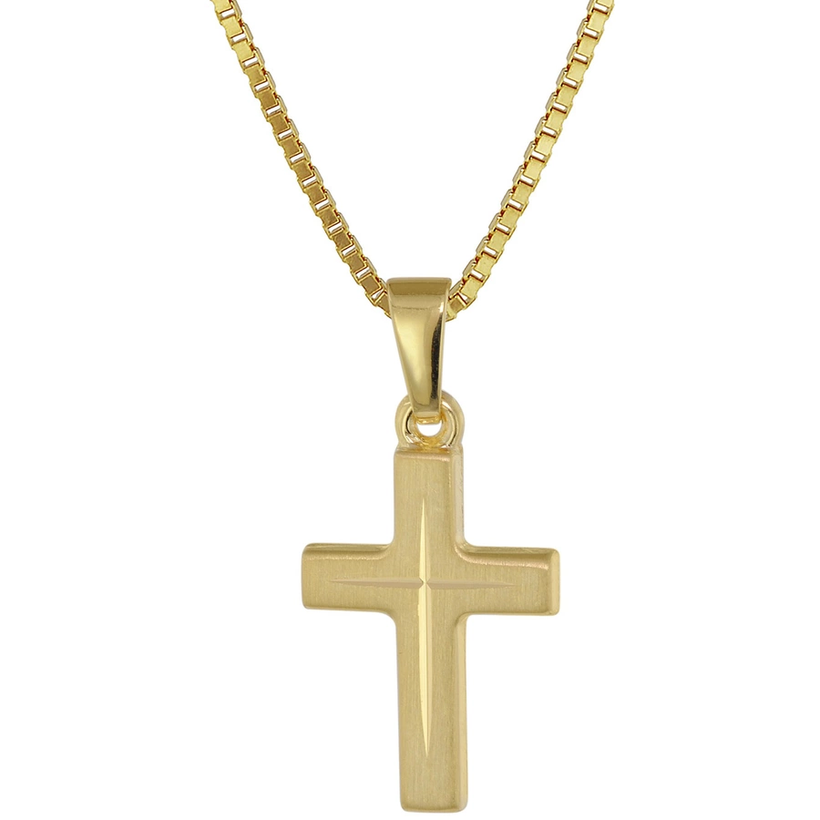 trendor Kreuz-Anhänger für Kinder Gold 333 + goldplattierte Silberkette gold
