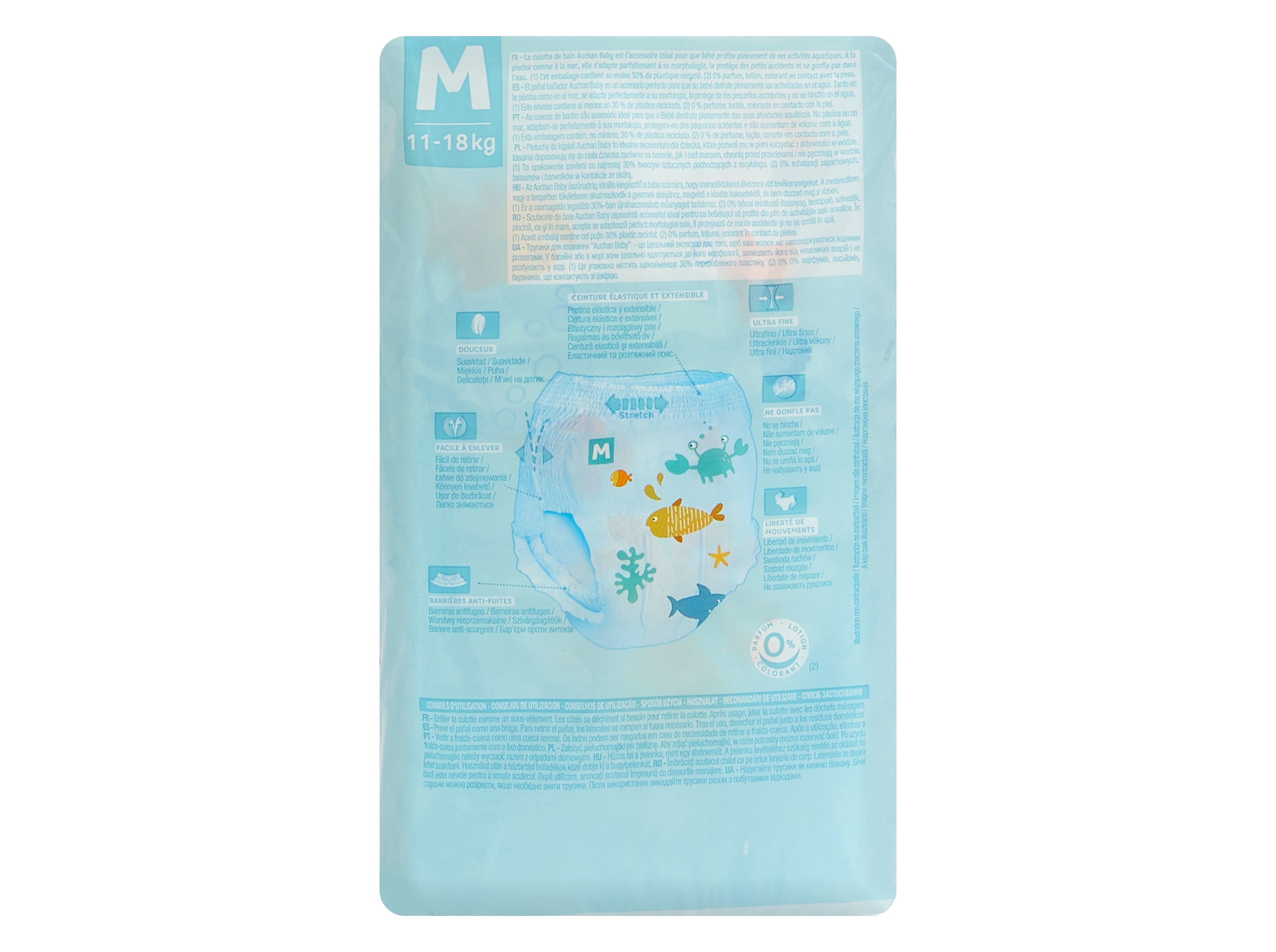 CUECAS DE BANHO AUCHAN BABY TAMANHO M 11-18KG 10UN