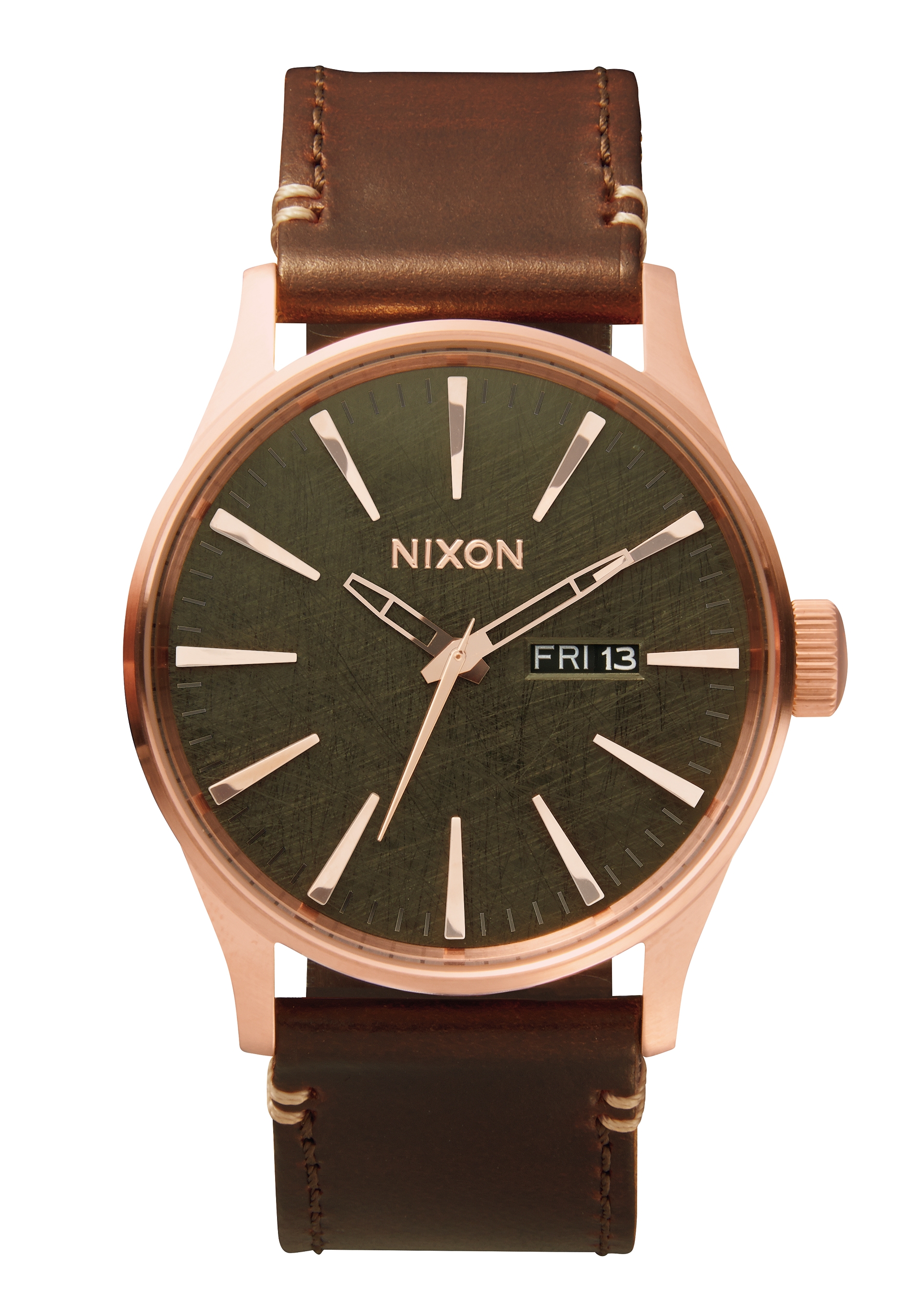 Nixon The Sentry Leather Rose Gold / Gunmetal / Brown