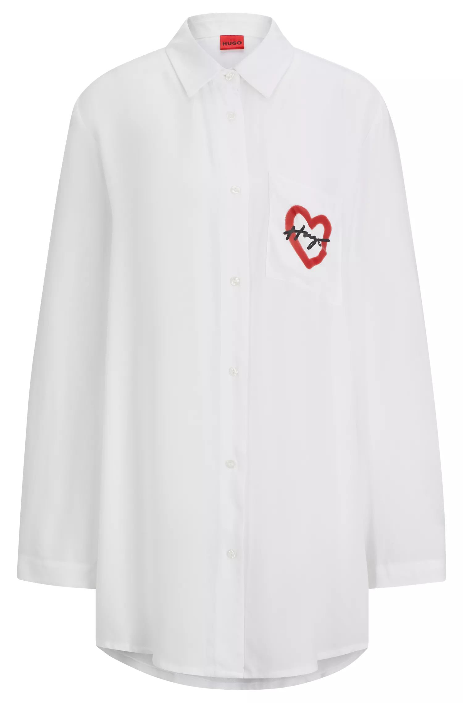 Camisa de dormir HUGO vermelha com botões e logotipo da nova coleção.