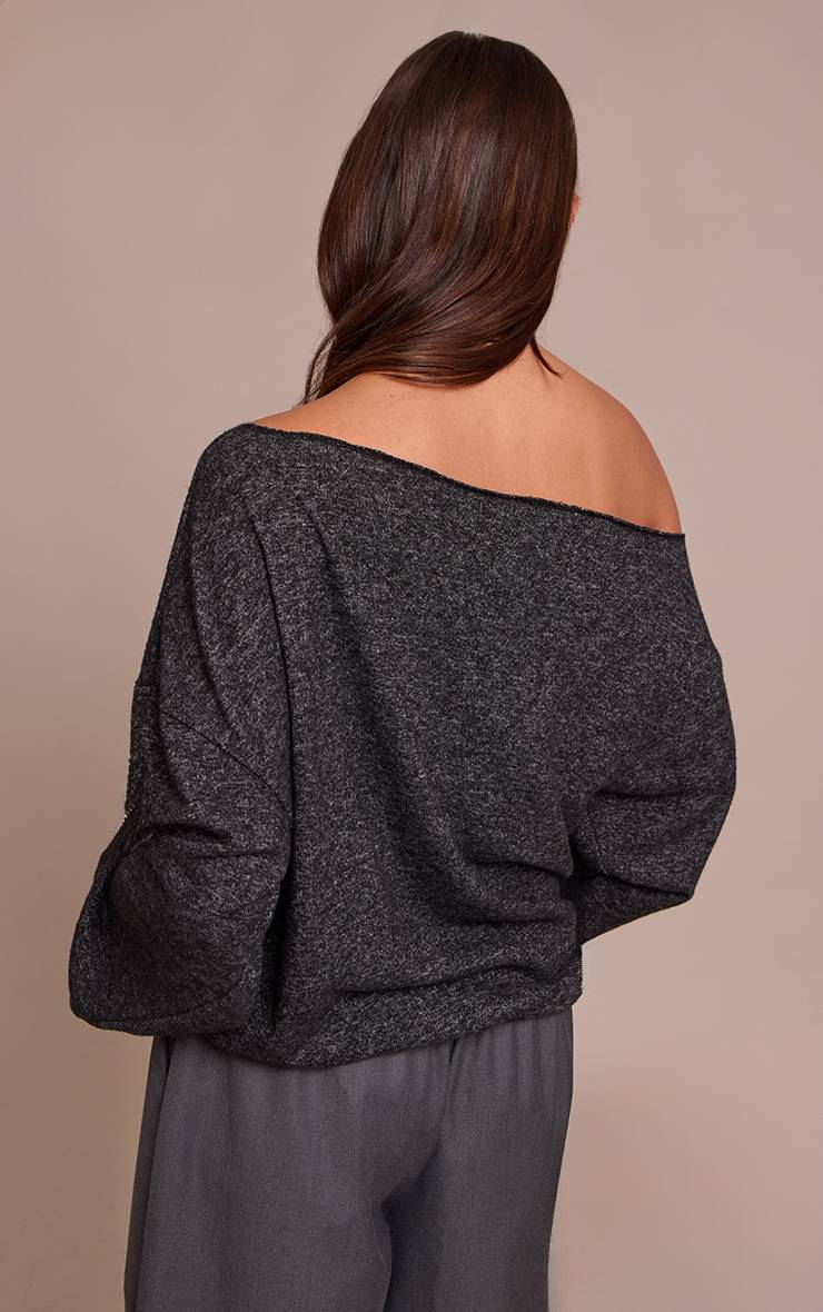 Charbon Haut À Manches Longues En Maille Douce Asymétrique Oversize Décontracté