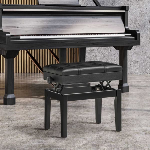Pianobenk Høydejusterbar Pianokrakk Med Lagringsplass, Skinnpute, Svart, 63X35X46-56 Cm