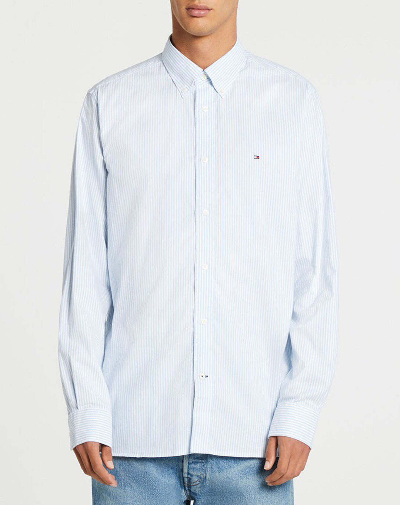 Tommy Hilfiger Chemise droite Oxford Flex rayée blanc/bleu ciel