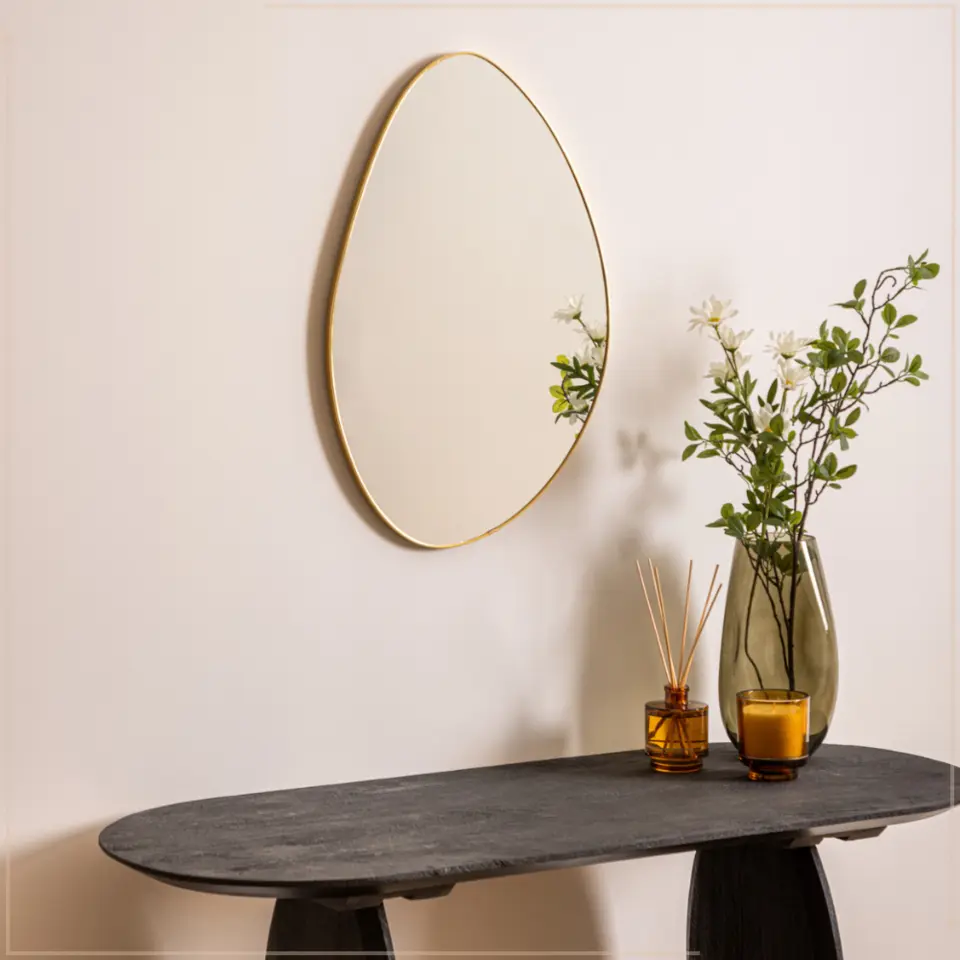 MISOU Spiegel Goud Wandspiegel Ovaal Wanddecoratie Badkamerspiegel 60x40cm