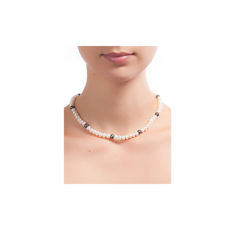 Collier Femme en Argent 925/1000 et Perles de culture d'eau douce Blanc ou Noir