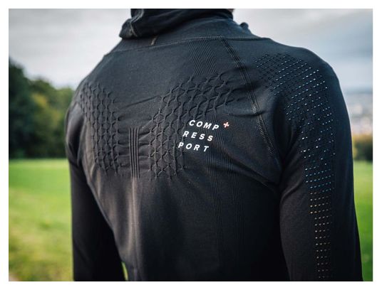 Maillot manches longues à capuche Compressport 3D Thermo UltraLight Racing Noir