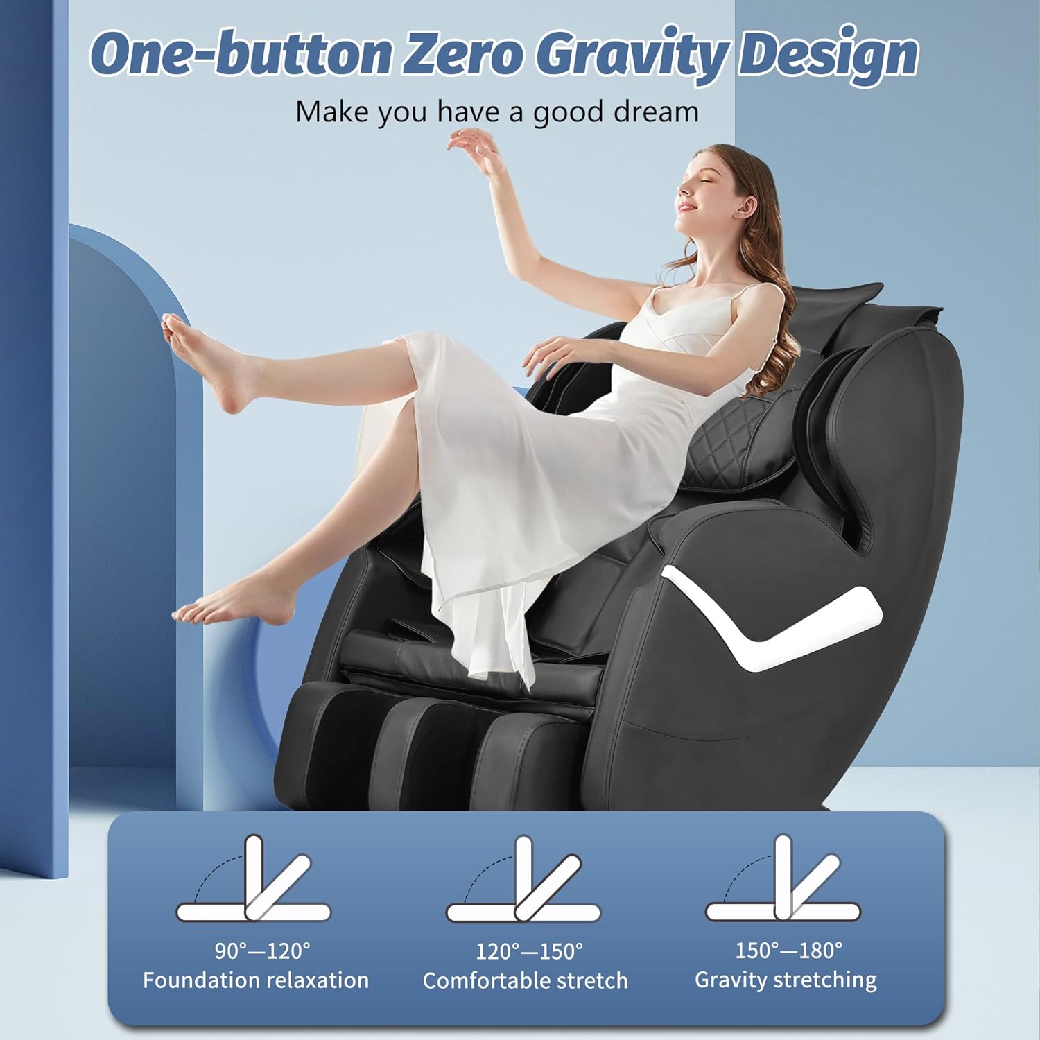 Cadeira de Massagem Elétrica Shiatsu de Corpo Inteiro com Gravidade Zero, Rolos para os Pés, Sistema Integrado de Massagem com Ar e Terapia de Calor, Alongamento e Vibração para Casa e Escritório (Preta)