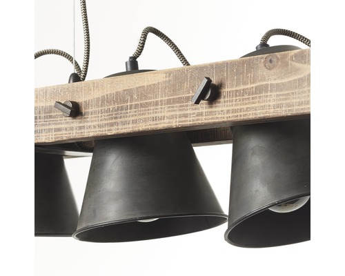 Hanglamp, 5-lichts, HxB 115x95 cm, hout/metaal, bruin/zwart/staal