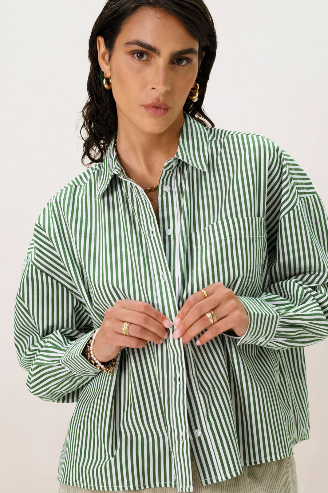 Groen gestreepte boxy blouse