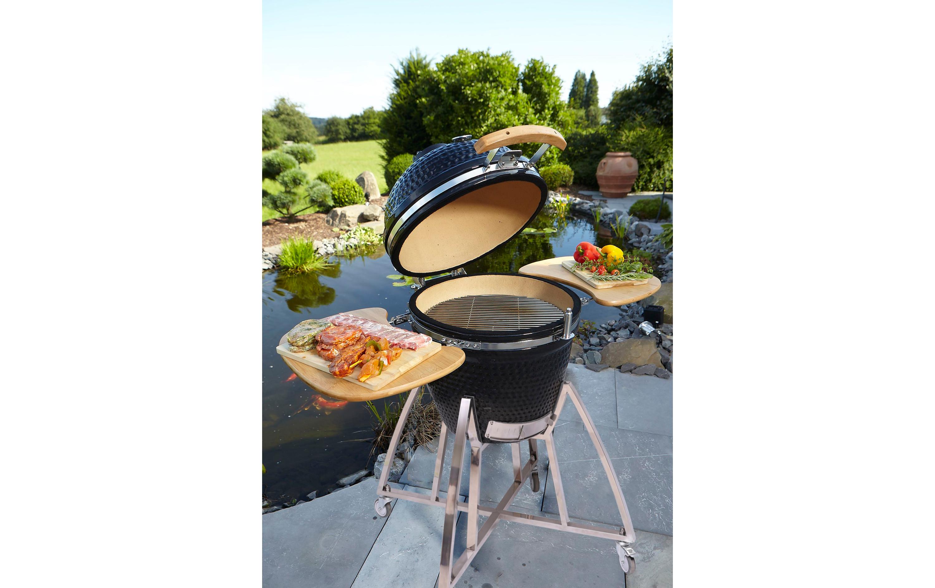 Kamado Set, 8-teilig, Schwarz<br>Kamado-Ofen
