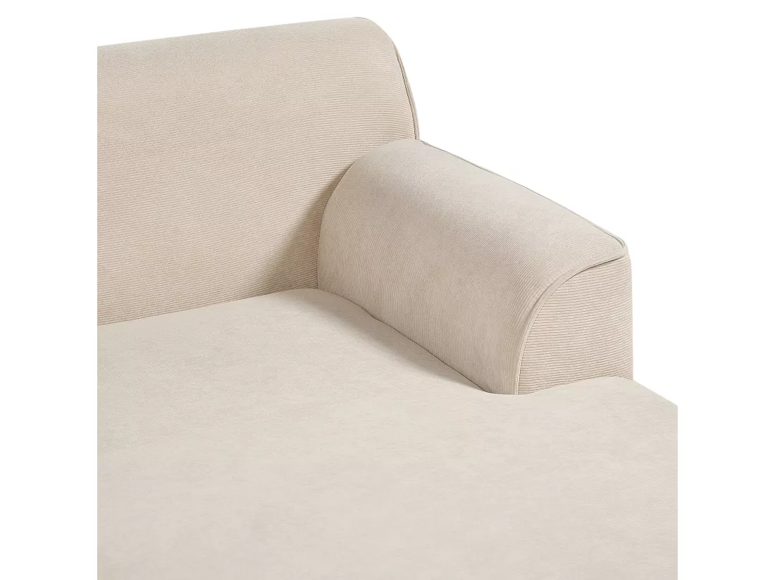 Canapé d'Angle Côté droite en Velours Côtelé Beige Bois d'Hévéa et d'Eucalyptus 3 Places Simos