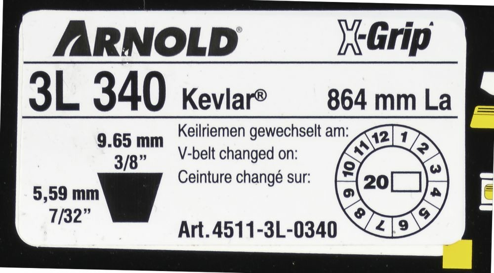 Courroie trapézoïdale x-grip v de type 3l340