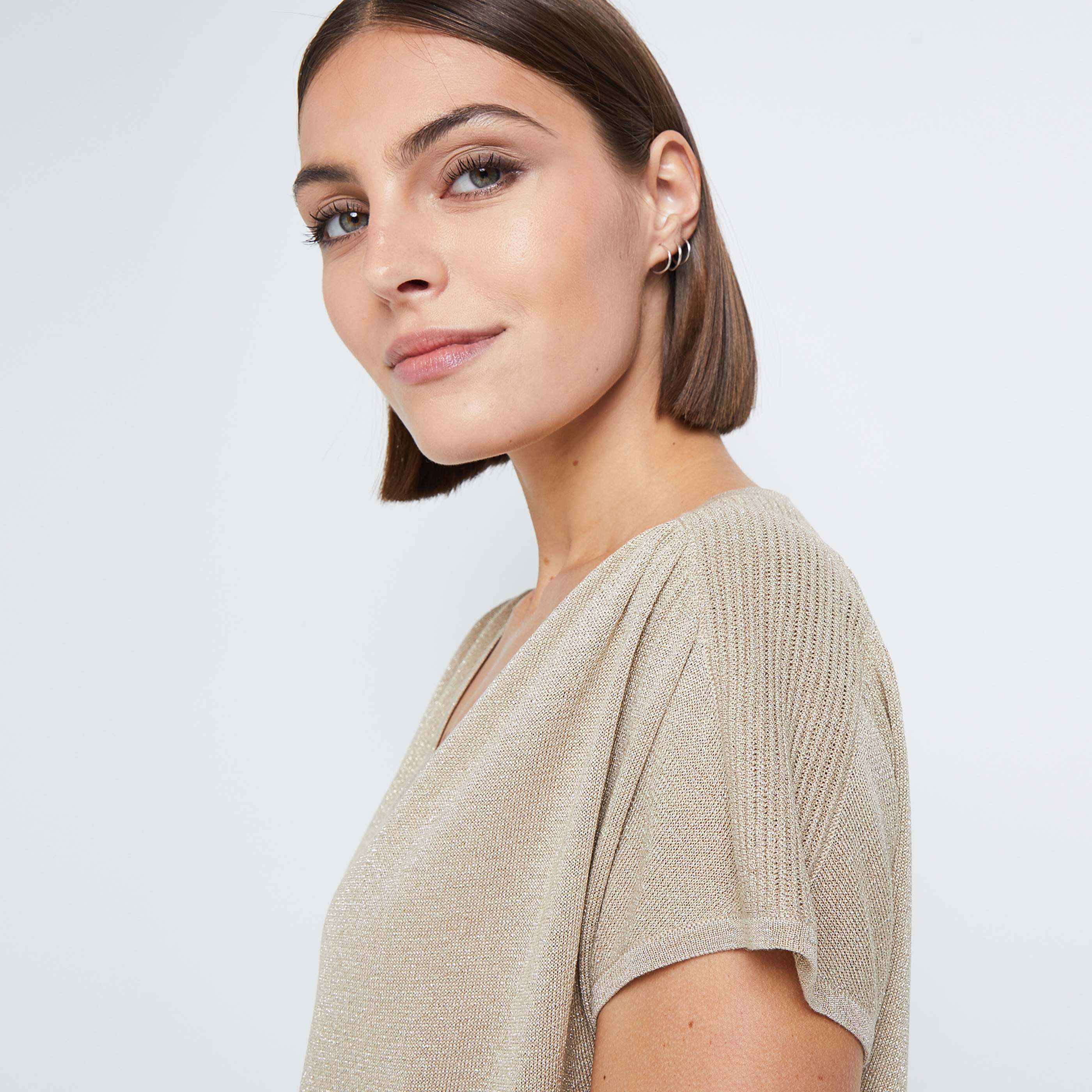 Pull manches courtes femme - BEIGE