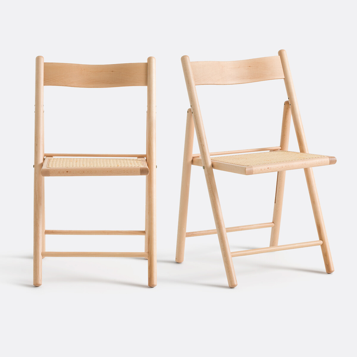 LA REDOUTE INTERIEURS<br>Conjunto de 2 cadeiras dobráveis em madeira de faia e rattan, Mauryn