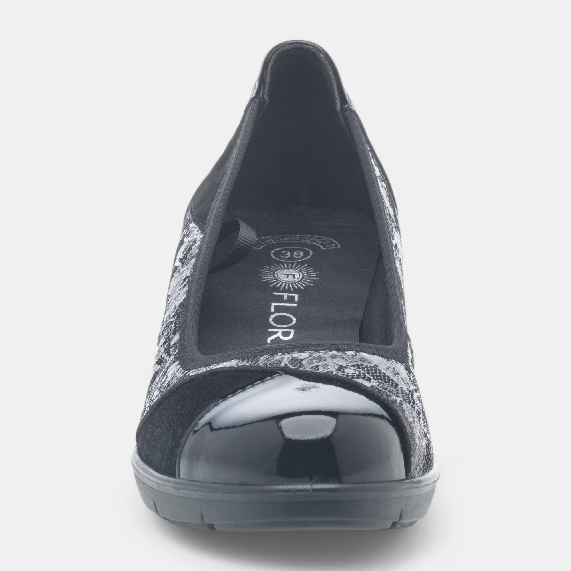 Escarpins pieds sensibles à talon compensé Femme en cuir noir