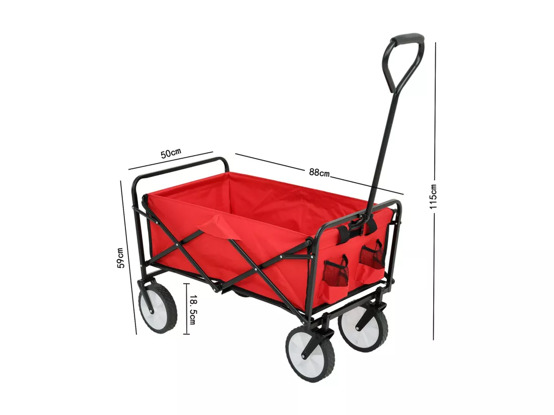 Chariot pliable de plage avec roues en plastique et charge maximale de 120 kg en rouge