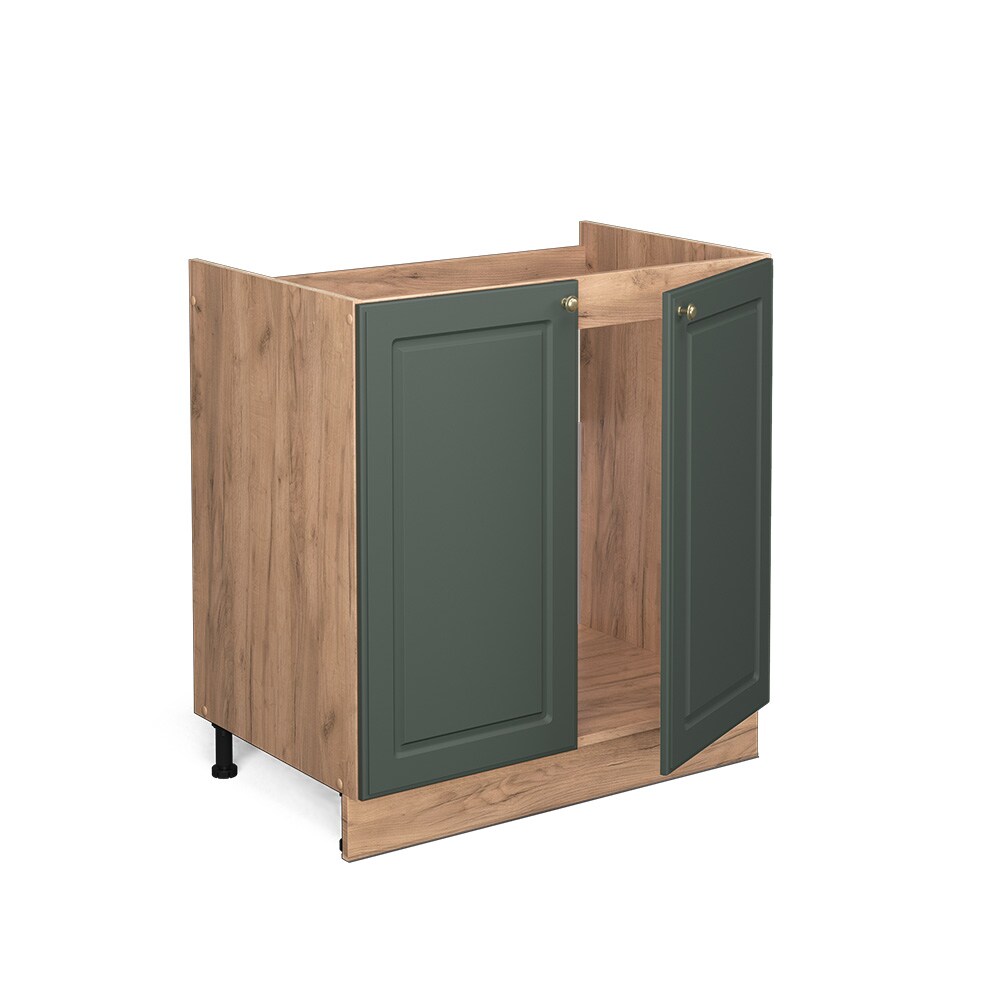 Vicco Spülenunterschrank Küchenschrank Küchenmöbel Fame-Line Eiche Grün-Gold Landhaus 80 cm Küche Einbauküche Drehtür Siphonausschnitt Blende Küchenzeile