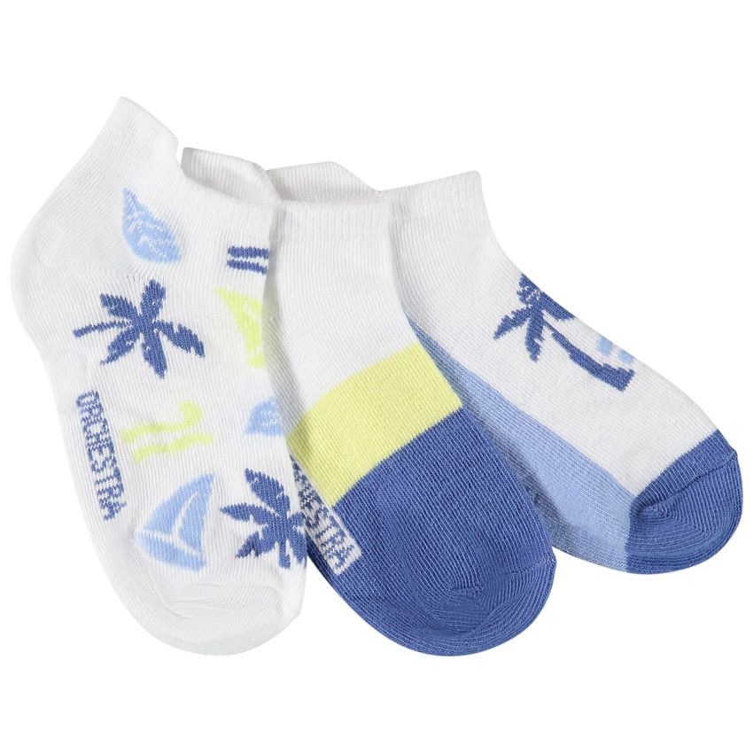 Lot de 3 paires de socquettes motifs Mykonos pour garçon - Bleu moyen