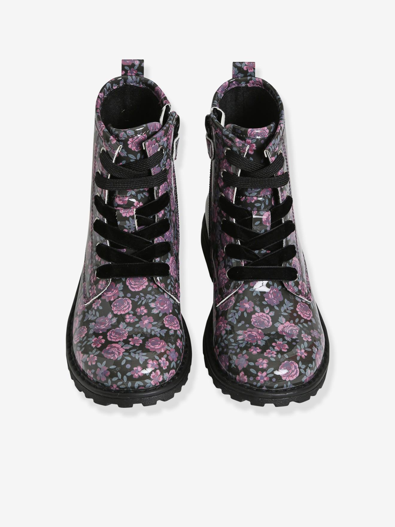 Botas de cano curto com cadarço para meninas, marrom metálico médio