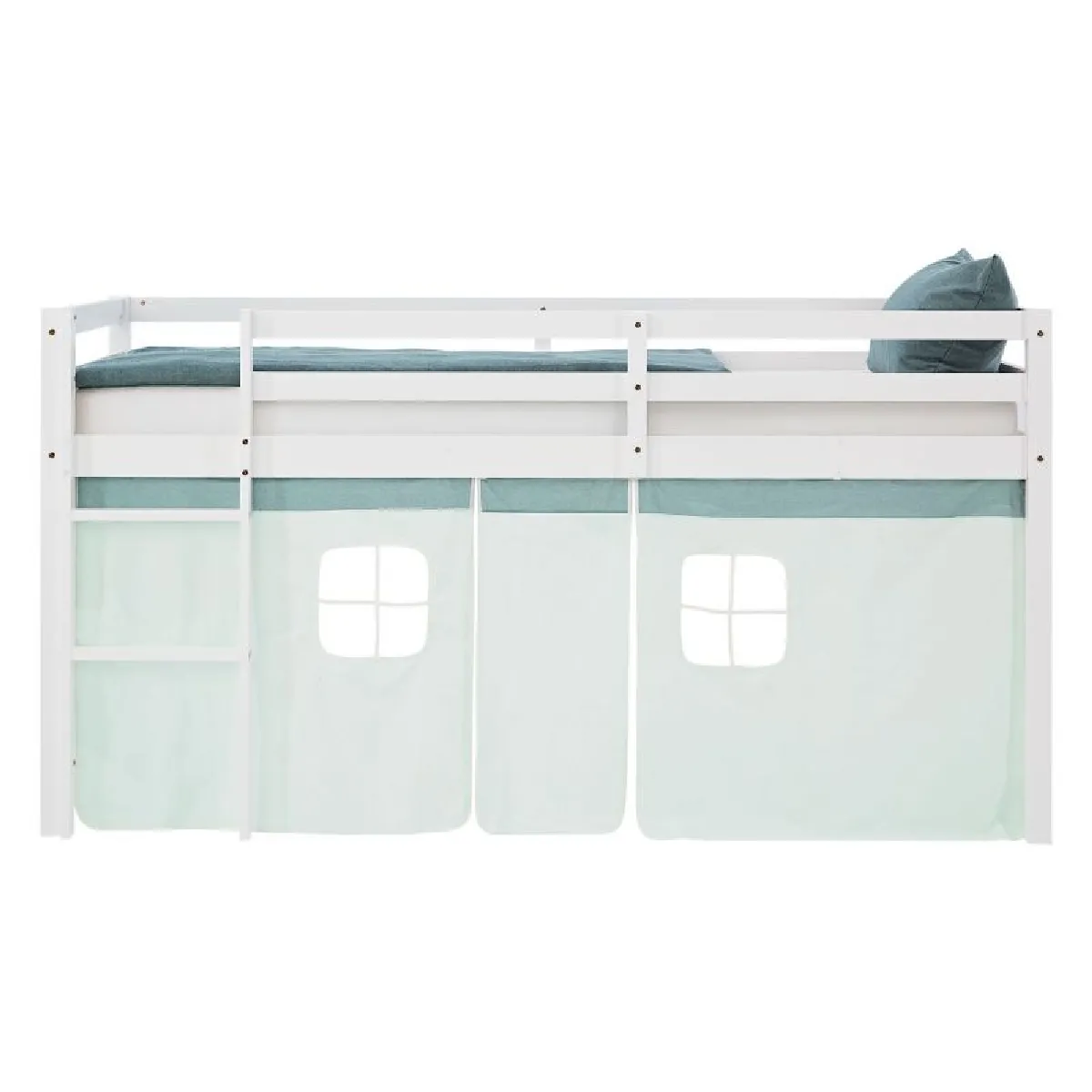 Homestyle4U Lit mi-hauteur 90x200 cm matelas rideau vert lattes