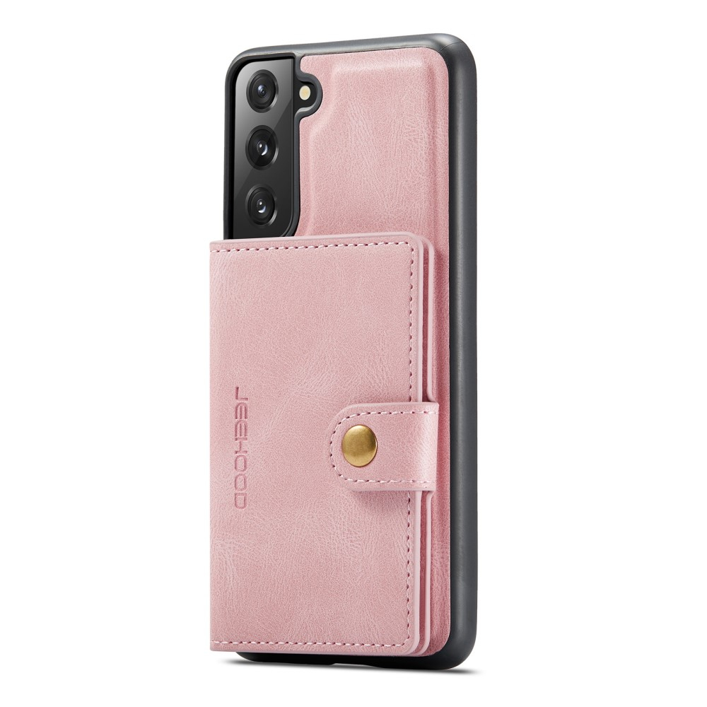 2in1 Samsung Galaxy S21 FE 5G Leder Hülle Wallet   Magnetisches Kreditkartenfach - Rosa