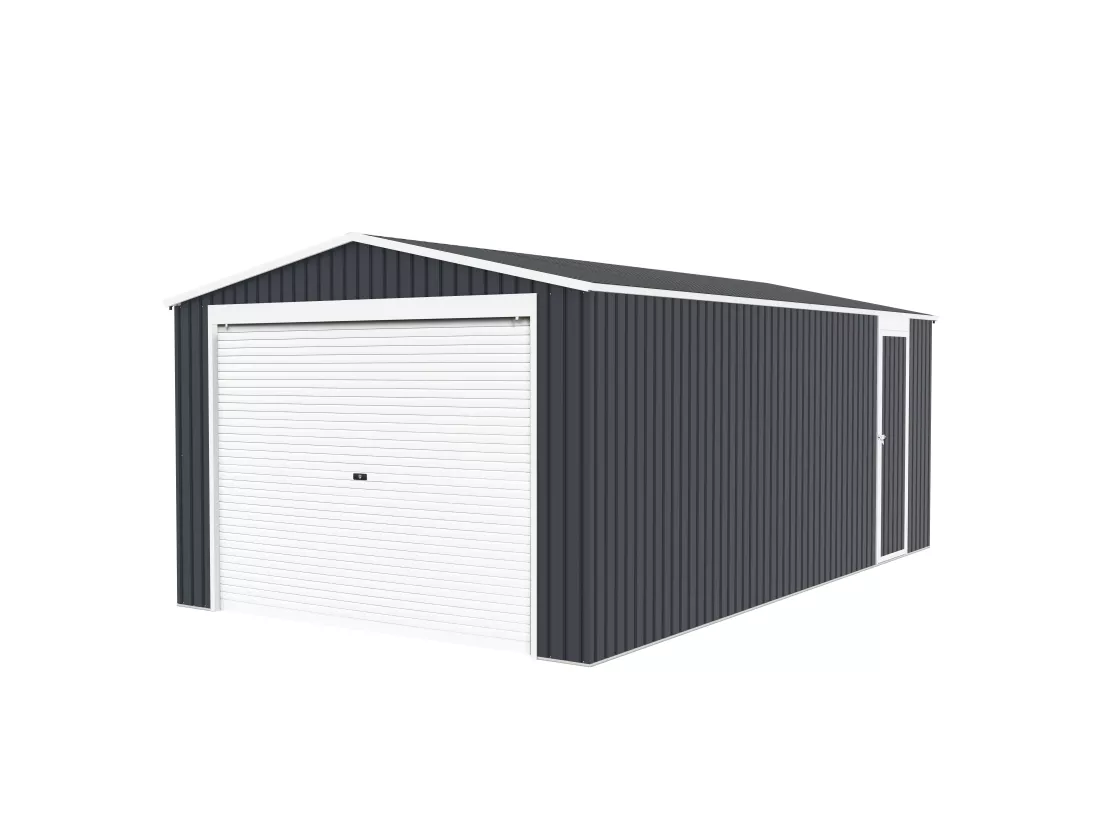 Garage en acier galvanisé avec porte enroulante gris OCTOU - 19,5 m²
