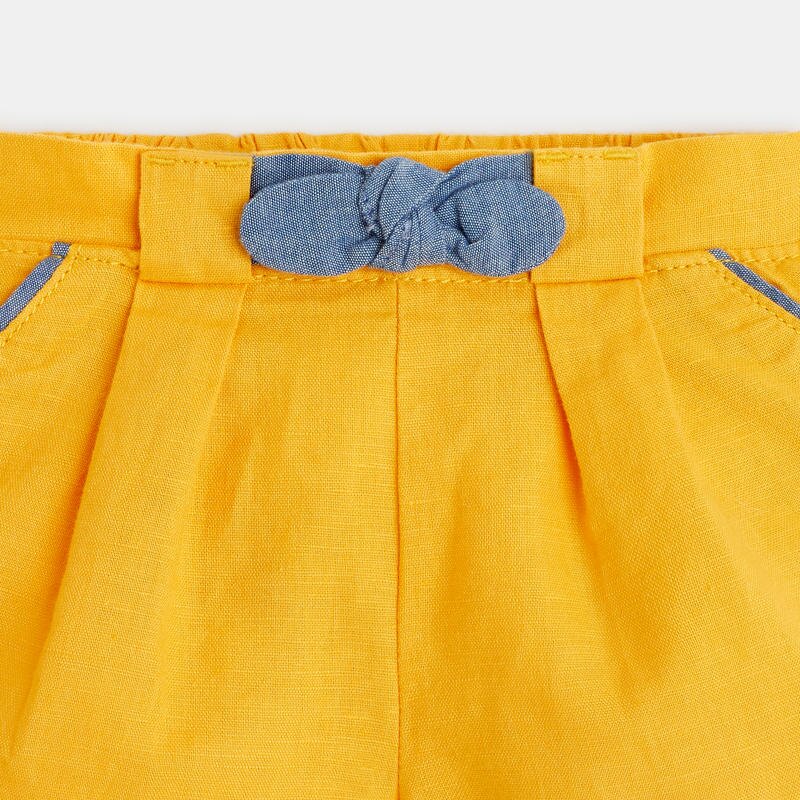 Short en lin à plis jaune bébé fille Jaune