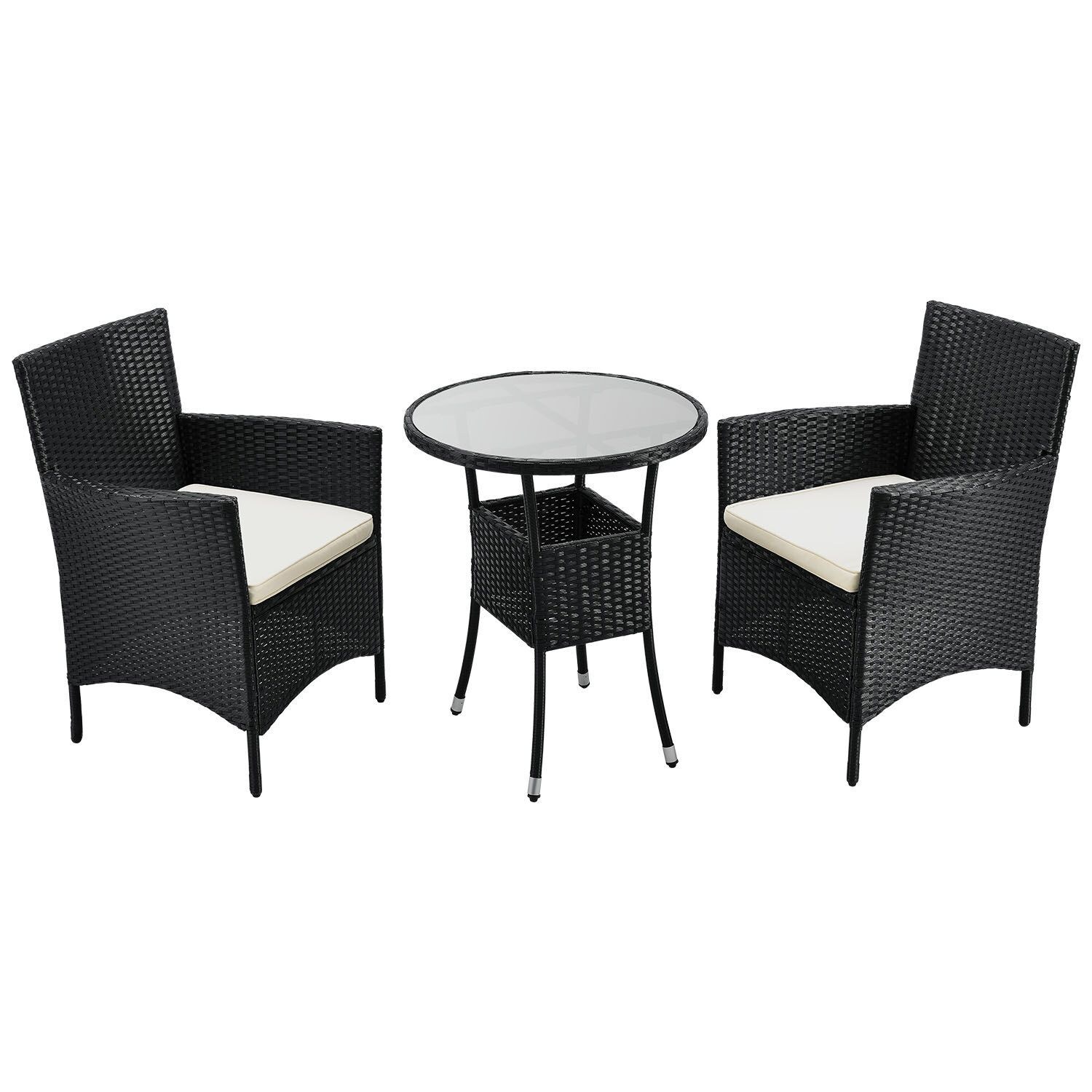 Juskys Polyrattan Balkon Set Bayamo 3-teilig für 2 Personen – Balkonmöbel mit Tisch & 2 Stühlen