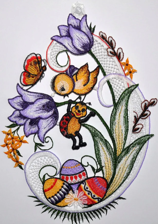 Stickereien Plauen Fensterbild »Fensterbild Ostern« Echte Plauener Spitze