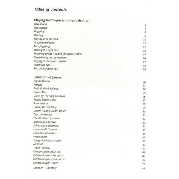Matthias Kraft Verlag Xaphoon Song Book English
