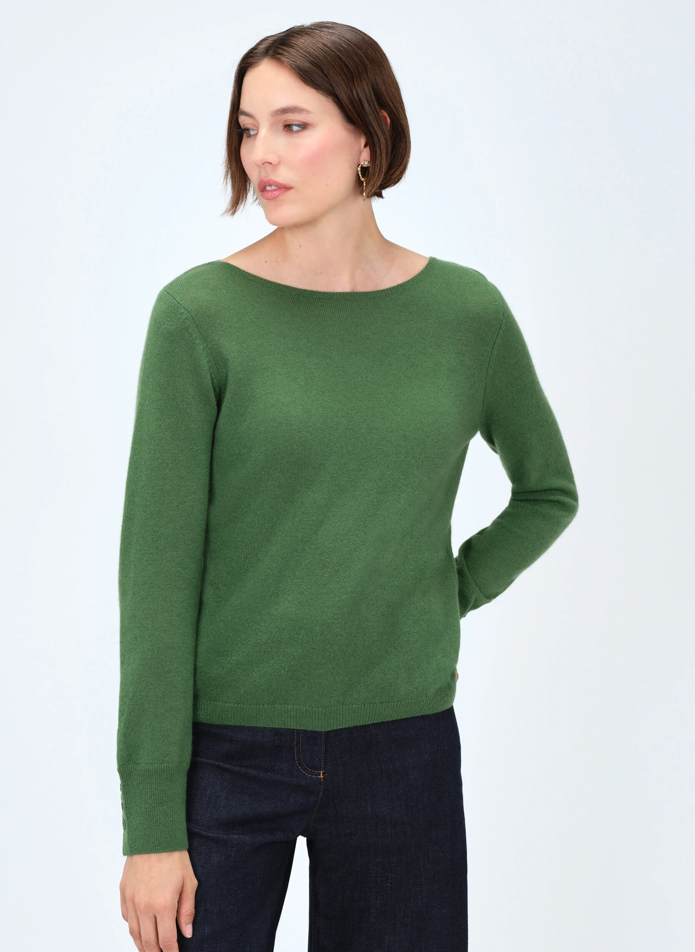 MZOAN - Pull droit col bateau en cachemire | Vert