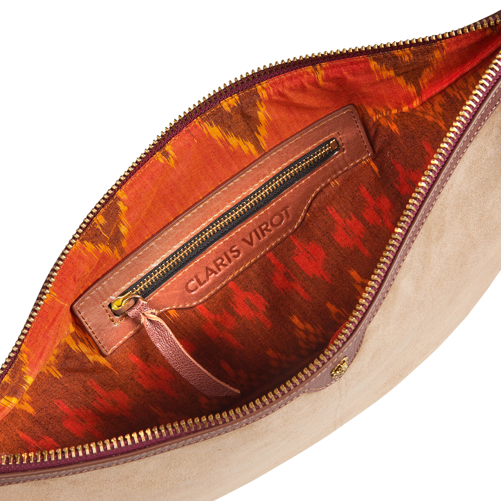 CHRIS - Sac demi-lune en cuir velours | Beige