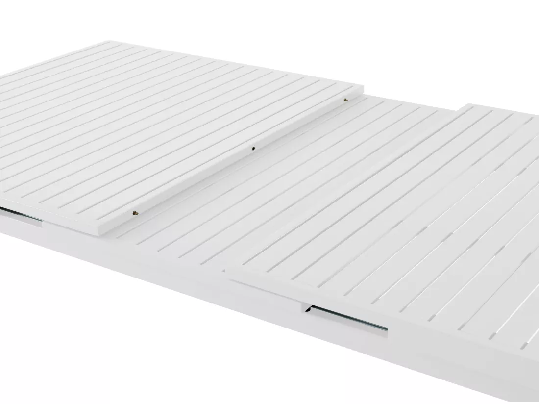 Salle à manger de jardin en aluminium : une table extensible L.180/240cm et 6 fauteuils empilables avec accoudoirs acacia - Blanc - NAURU de MYLIA