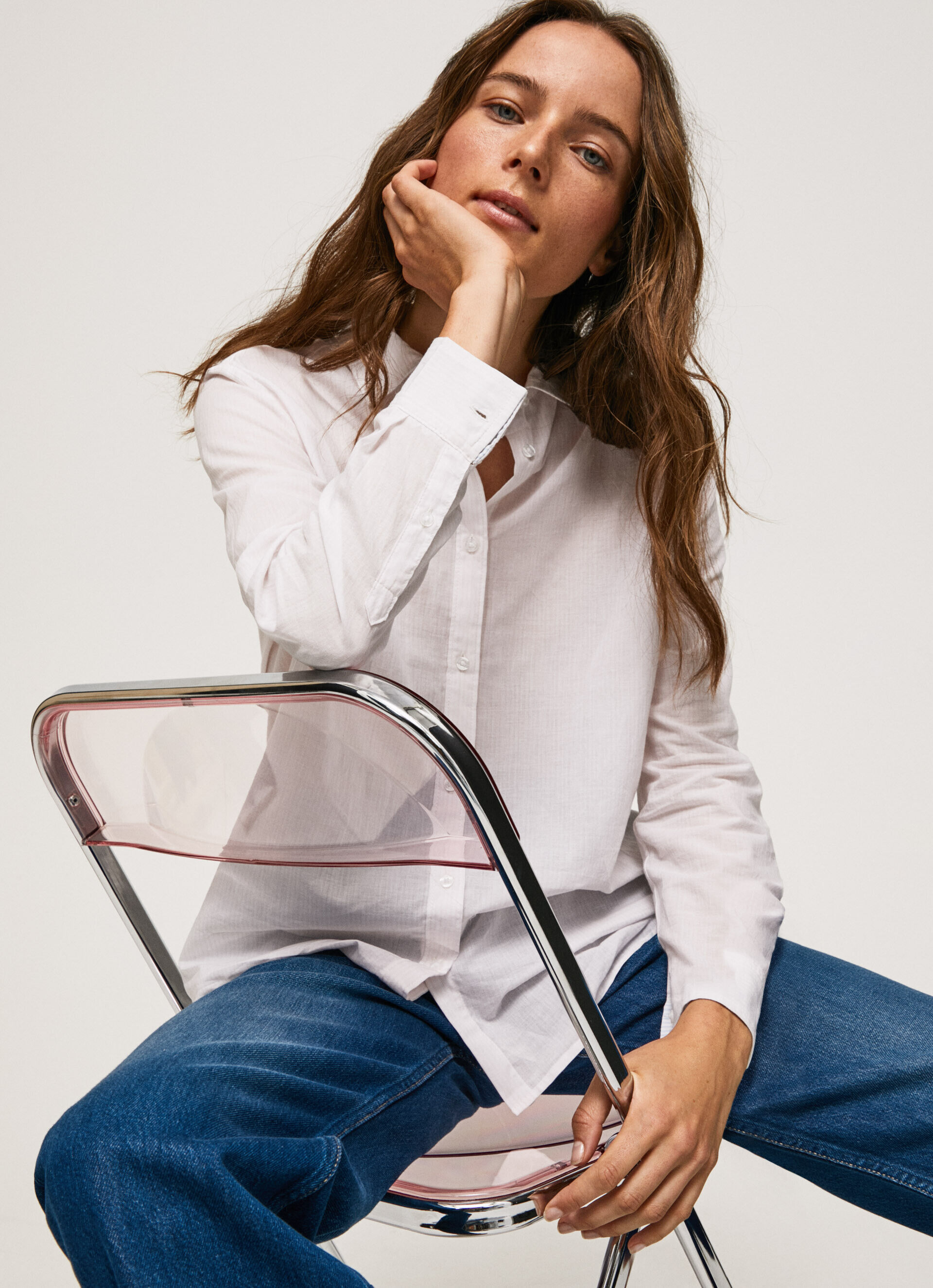 Camisa de algodão voile listrada - rosa claro