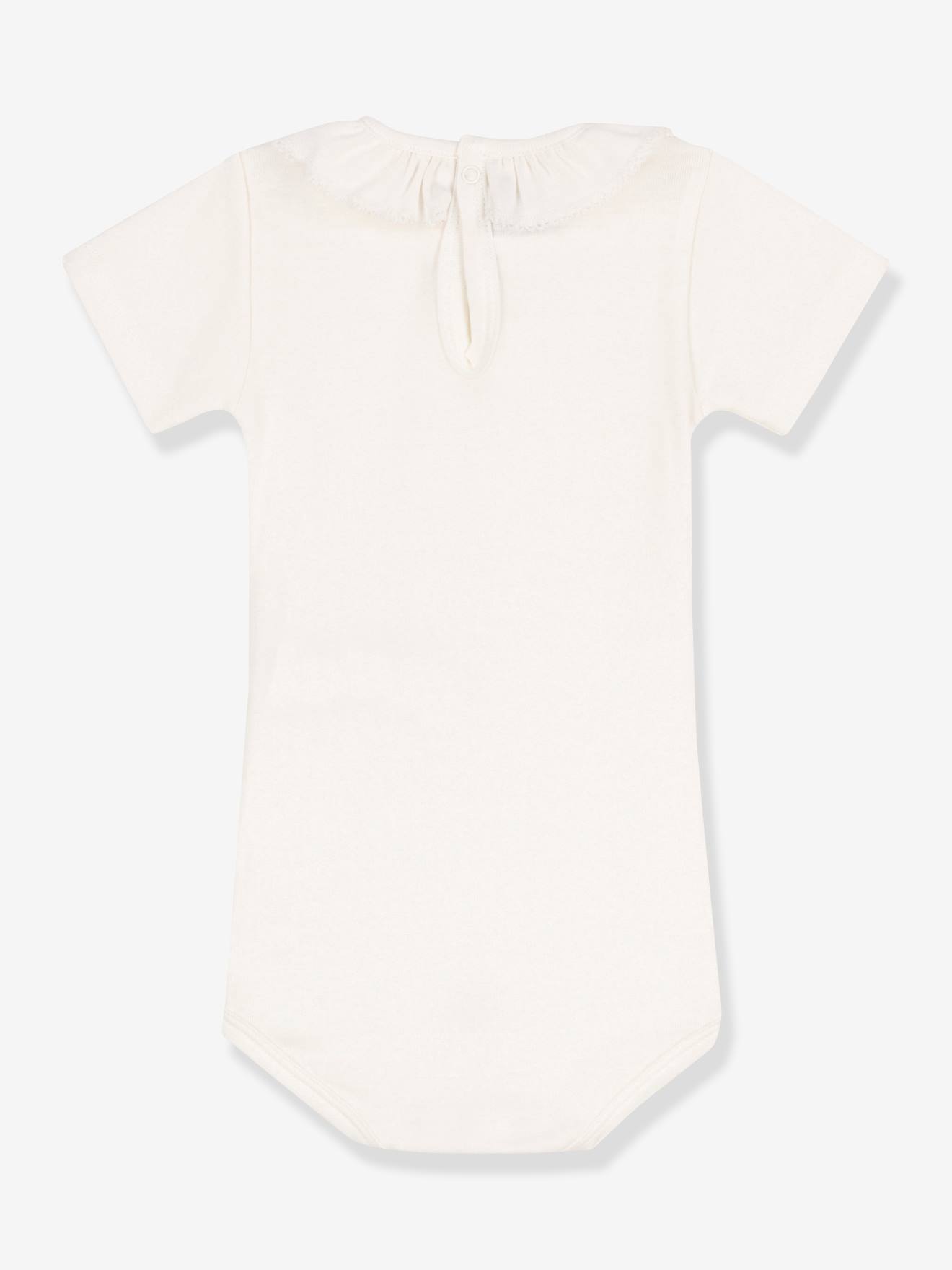 Body de manga curta com gola, em algodão orgânico branco, da PETIT BATEAU.