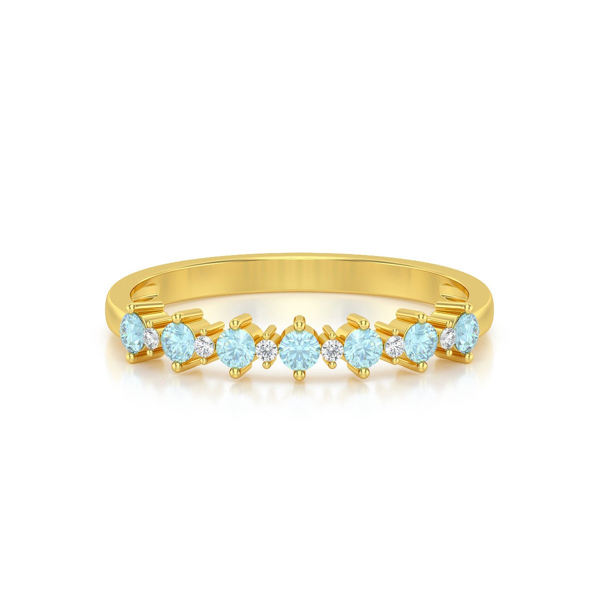 Bague ADEN Or 585 Jaune Aigue-Marine et diamants 1.7grs