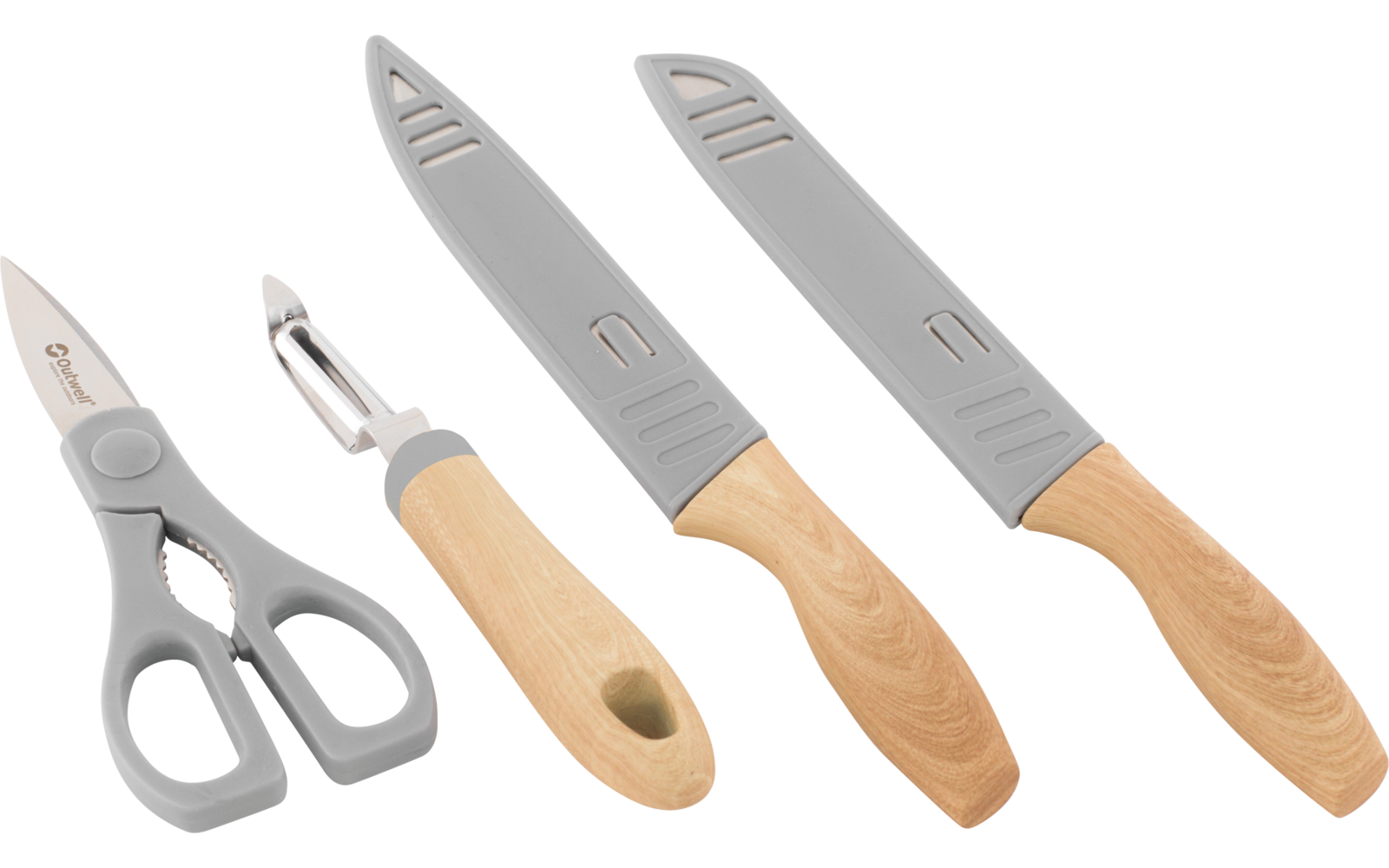 Outwell Chena Messerset 4 teilig mit Universalmesser / Brotmesser / Schere / Schäler