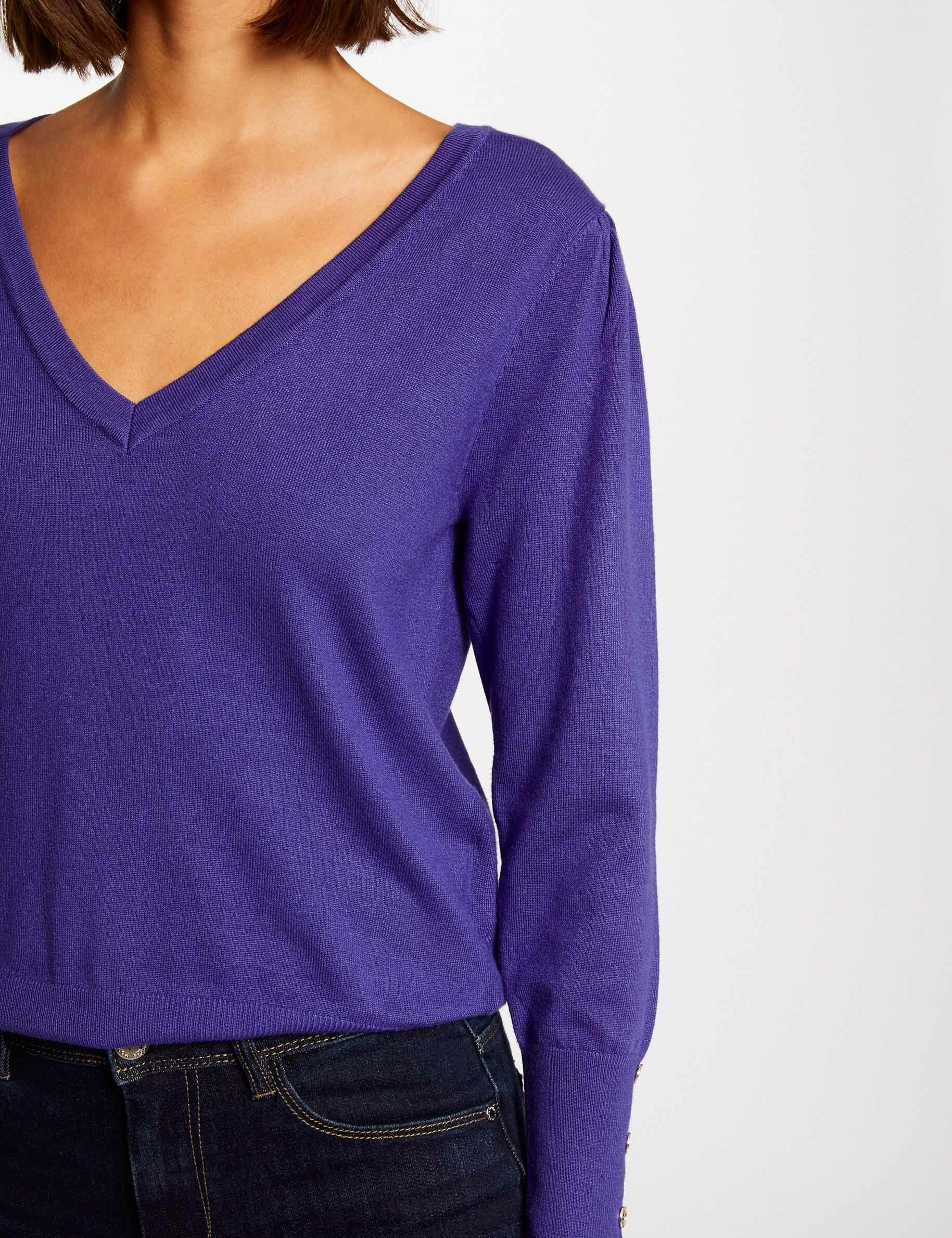 Pull manches longues avec col en V violet femme - violet