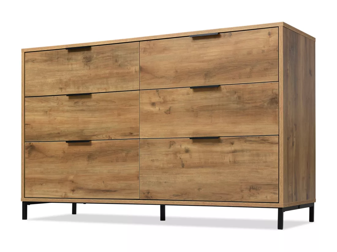 Commode, buffet avec 6 tiroirs, 120 x 40 x 76 cm, Panneaux de particules + métal, Chêne foncé