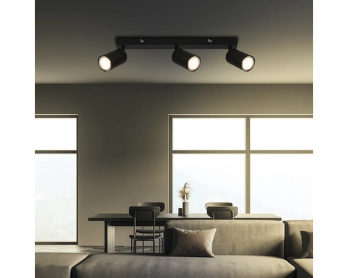 Plafondspot, 3-lichts, L 53 cm, zwart