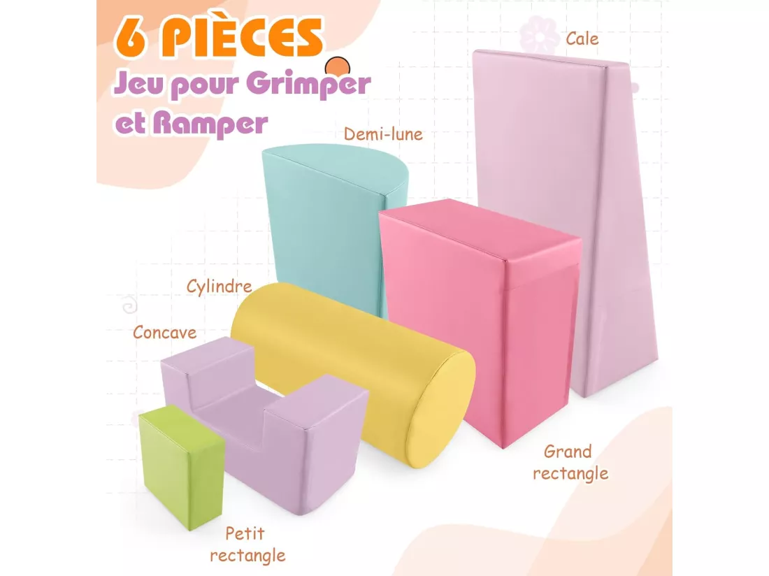 6 PCS Parcours Motricité Bébé en Mousse EPE avec Housse en PU, Module Motricité Bébé avec Fermeture Clair & Formes Différentes, Jouets Éducatifs pour Enfants d'Âge Préscolaire (Rose+Jaune)…