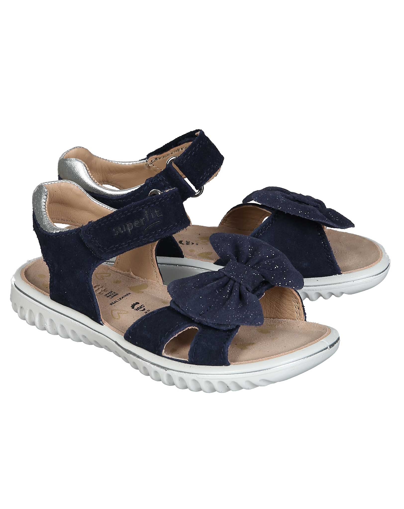 Leder-Klettsandalen SPARKLE BOW in blau