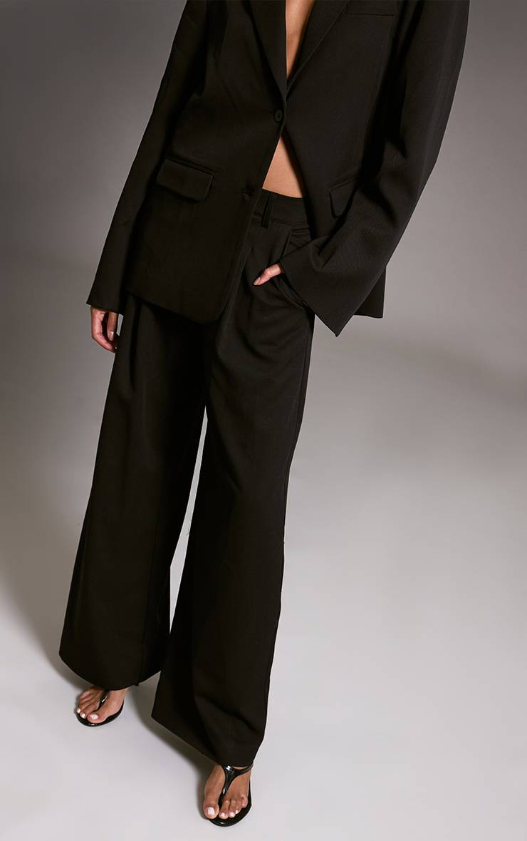 Noir Pantalon Large Plissé En Tissu Tissé Ajusté