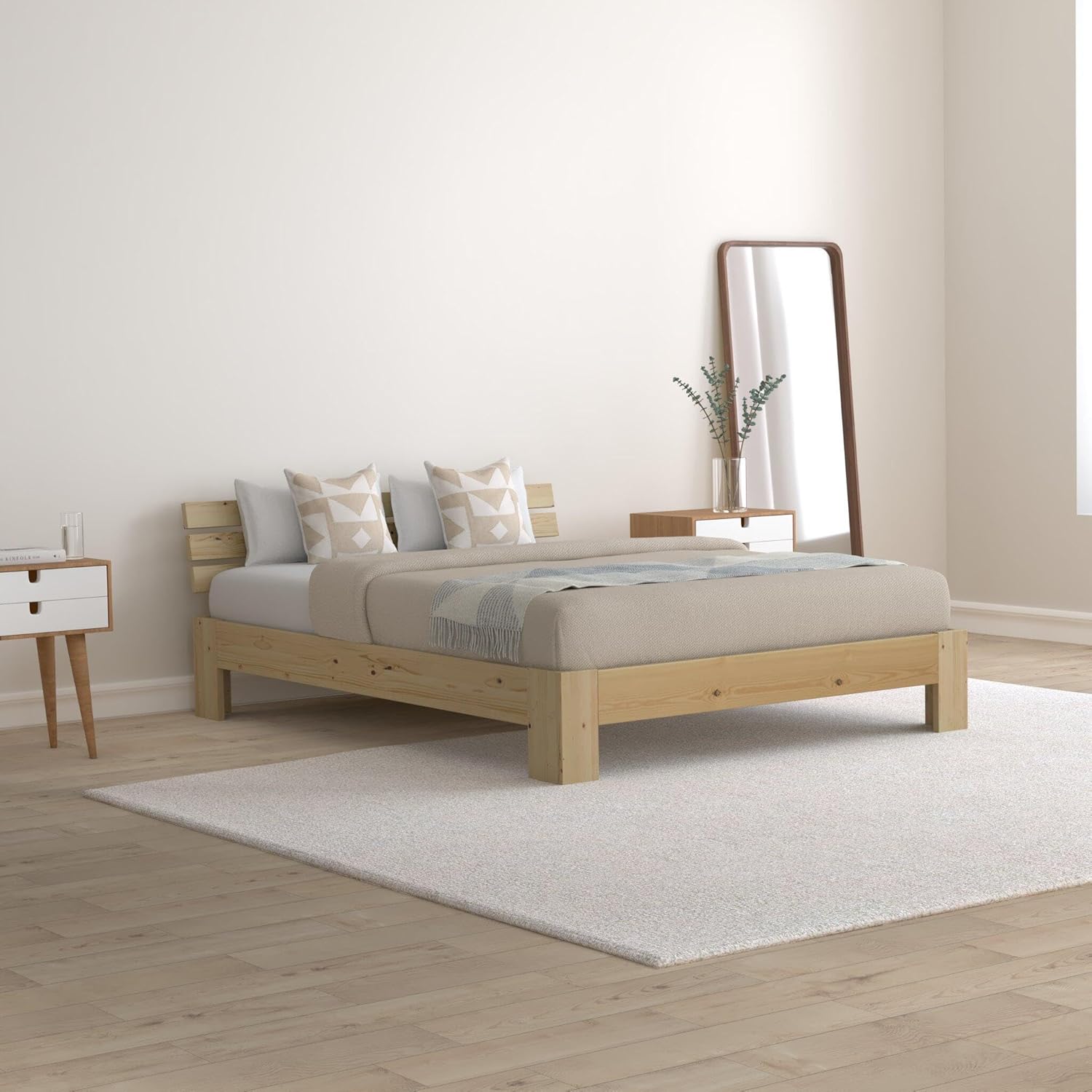 Homestyle4u Holzbett 140x200 mit Lattenrost Massivholzbett Natur Kiefer Doppelbett