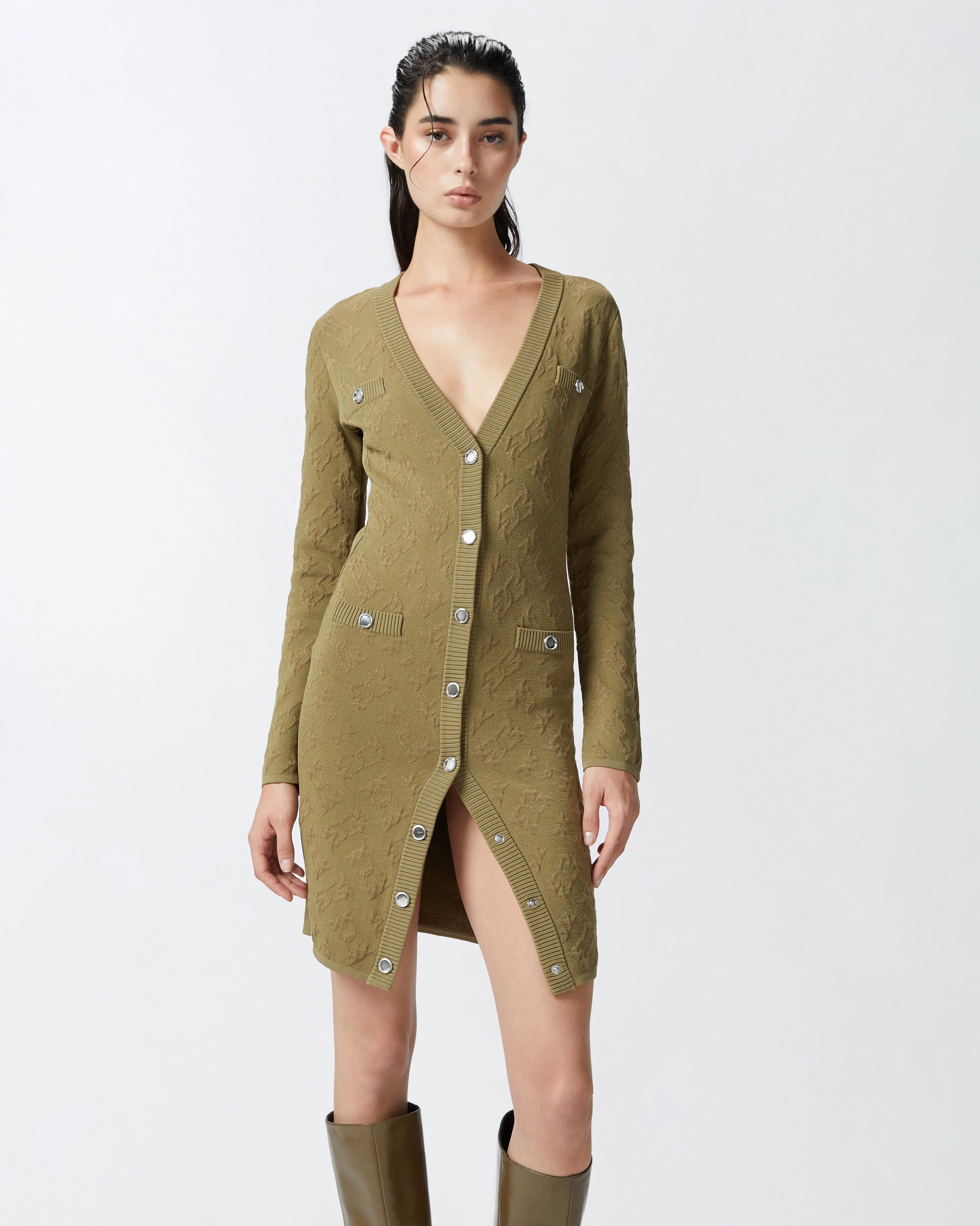 Robe cardigan jacquard à logo | Vert